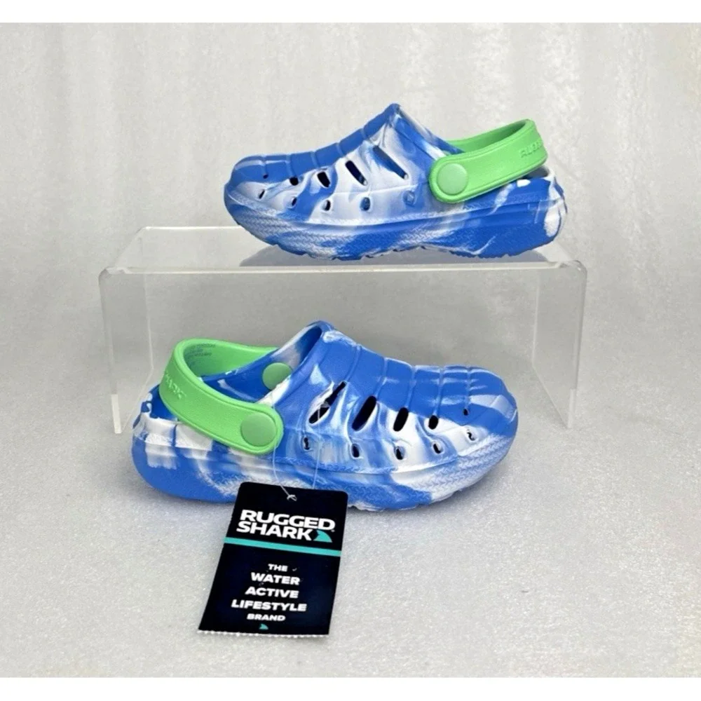 Rugged Shark Eva Clogs Lightweight Slip on Blue Green Toddler Boys Size 8 NEW